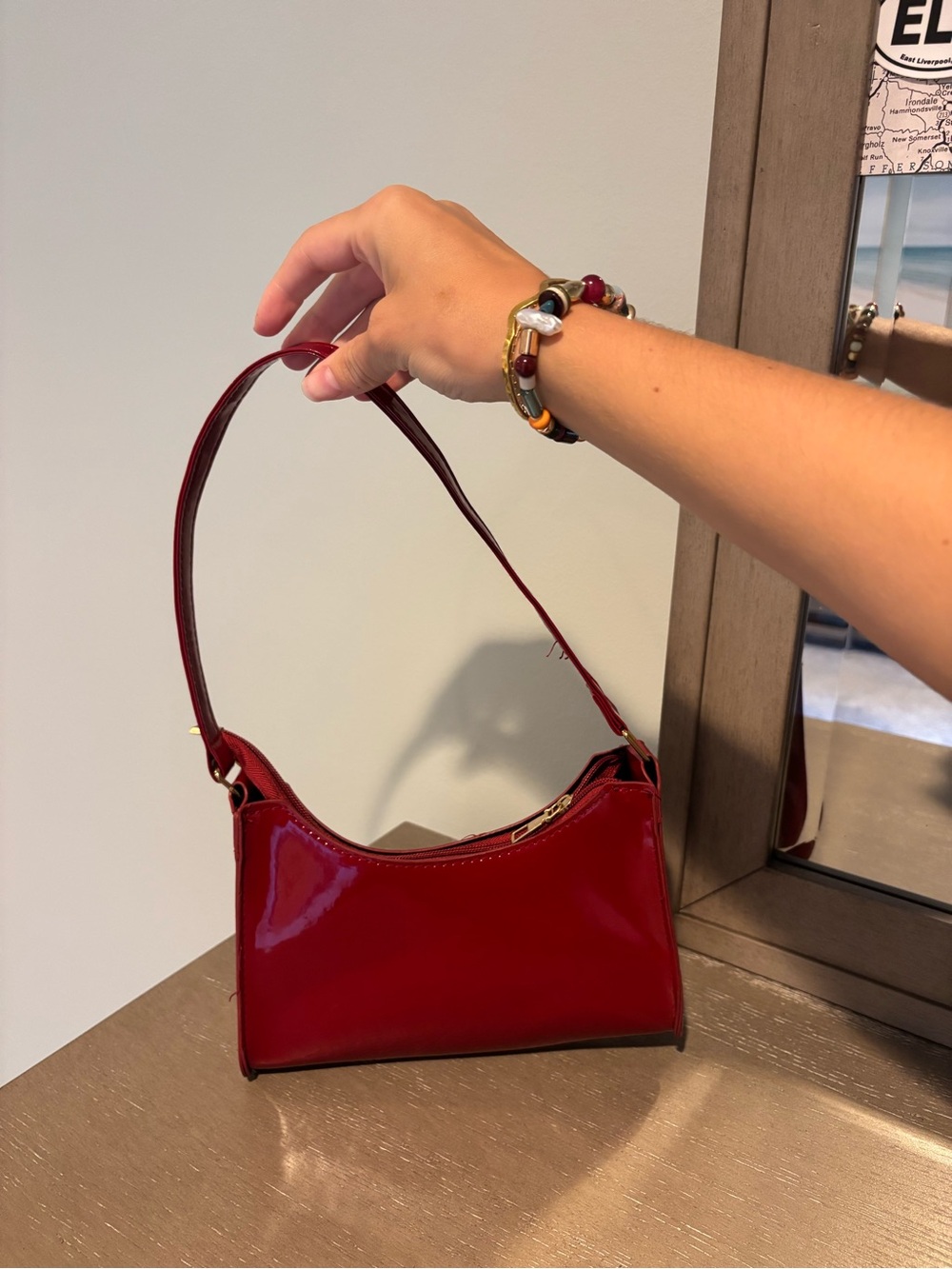 Sleek Patent Burgundy Shoulder Bag